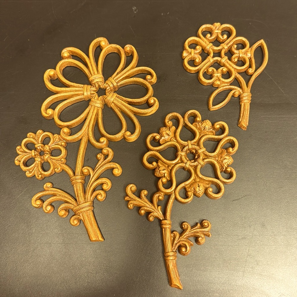 Vintage Homco Flower Wall Decor ~ Faux Wood/Wicker ~ 1978 ~ Set of 3